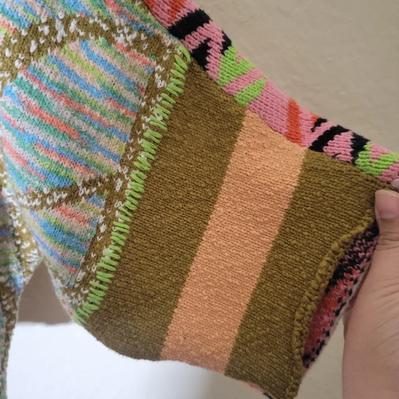 Urban Outfitters | Brianna Intarsia Knit Mixed Print Cropped Sweater Hippie M - Picture 5 of 8